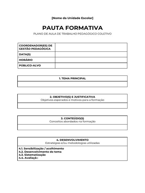 Pauta Ou Palta De Reunião - Modelo de Pauta Formativa Pronta | PDF