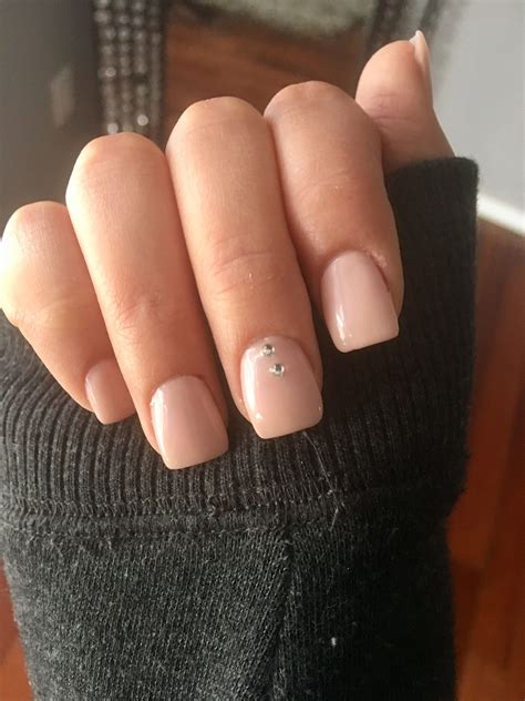 Square Acrylic Nails Nude Pink Rhinestone Short Cute Plain