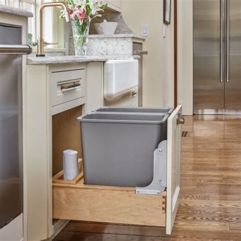 Rev A Shelf Double Pullout Bottom Mount Trash Can 35 Qt Gray 4WCBM