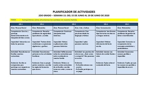 Planificador de Act s11 Aprende en Casa | PDF | Enseñanza de matemática ...