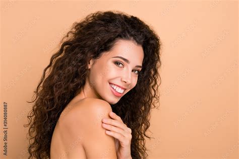 Close Up Side Profile Photo Beautiful Amazing She Her Lady Hiding Naked Breast Chest Smearing