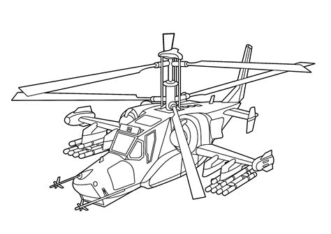 Раскраска Ударный вертолёт Ка-50 "Чёрная акула" - распечатать бесплатно