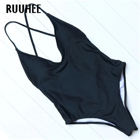 Aliexpress Buy RUUHEE Sexy One Pieces Swimsuit Solid Bikini 2017 Female Bathing Suit