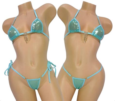 Mini Micro Bikini W Choice Of Comfort Fit G String Mint Gold Metallic Mesh Turquoise Trim S M Etsy