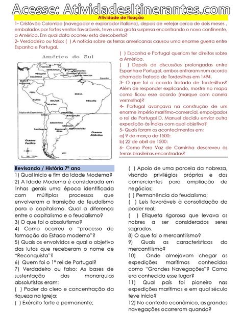 Atividades Sobre Absolutismo E Mercantilismo 7 Ano Com Gabarito