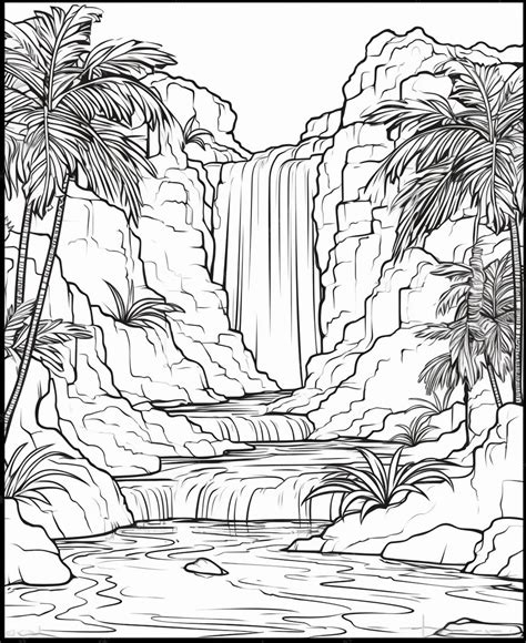 Premium AI Image | A drawing of a waterfall in a tropical jungle ...