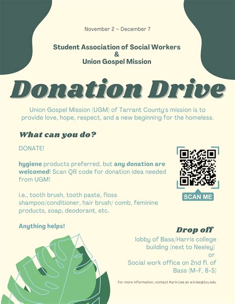 What Do Tcu Sasw Donation Drive For Union Gospel Mission