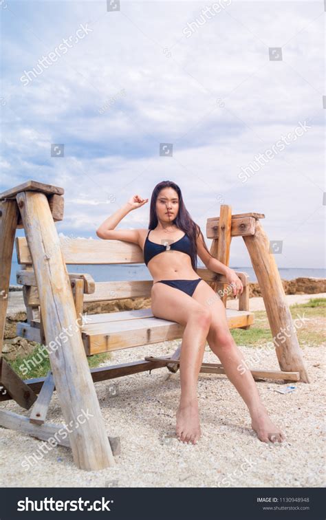 Woman Black Bikini On Beach Stock Photo Shutterstock
