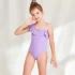 Girls New One Piece Bikini Solid Color Ruffle One Shoulder Sling Swimming Pool Competition