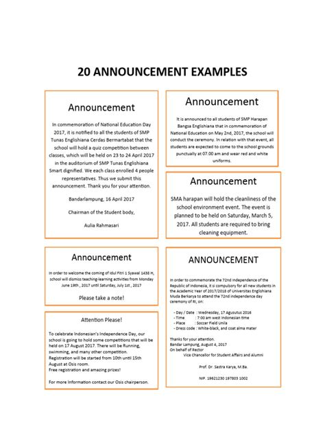 announcement examples