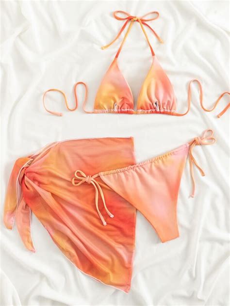 Shein Swim Vcay Ombre Bikini Set Halter Triangle Bikini Top Tie Side