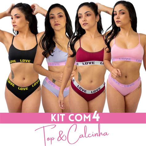 Kit Conjuntos Feminino Top E Calcinha Conforto Lingerie Shopee Brasil