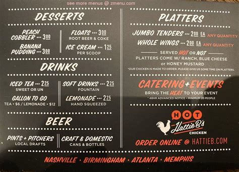 Menu at Hattie B's Hot Chicken - Atlanta East restaurant, Atlanta