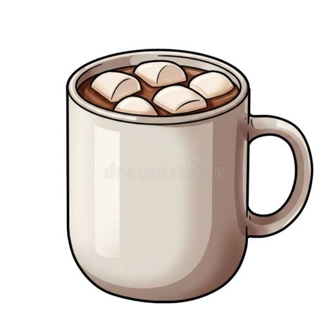 Warm Brown Mug Of Hot Chocolate With White Marshmallows Stock