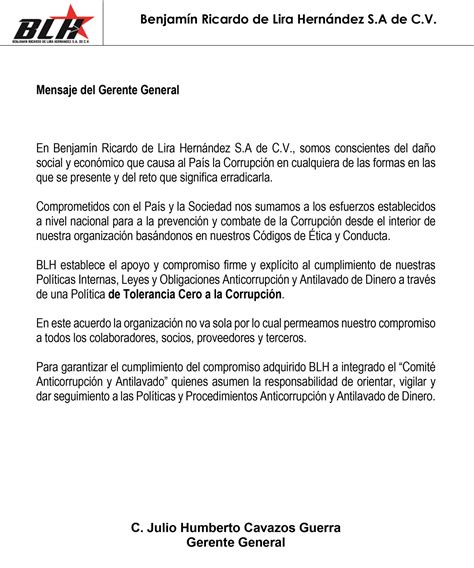 Mensaje Del Director General Grupo Blh