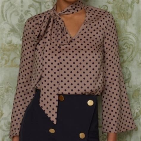 Off Closet Tops Nwt Polka Dot Pussy Bow Blouse With Bell Sleeves From Jessica S Closet On