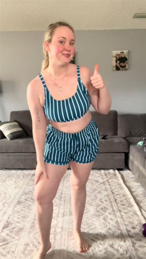 Green Striped Adjustable Straps Chic Bikini Top With Boy Short Set