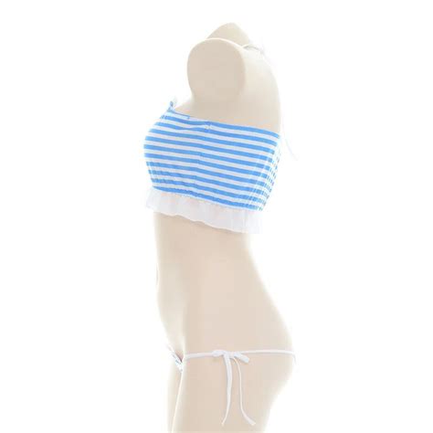 Billionm Ojbk Kawaii White Blue Striped Mini Bikini Sexy Lingerie Cotton Bra And Panties Set