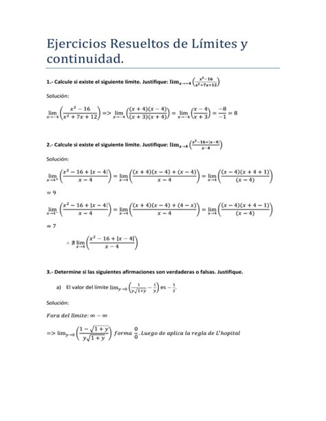 Ejercicios Resueltos de Límites y continuidad