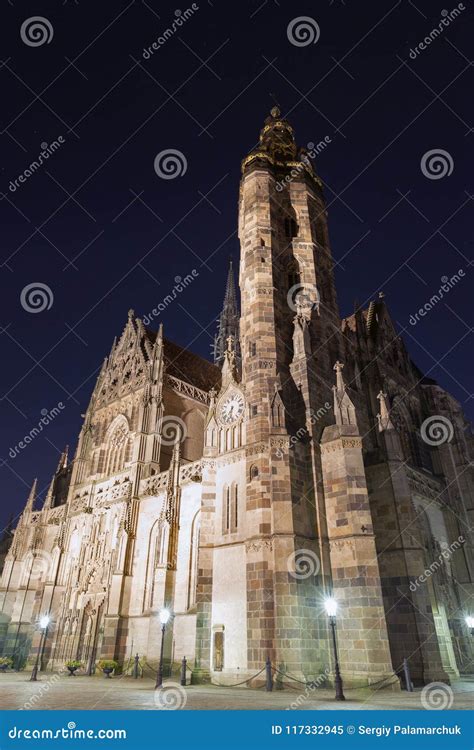 Night Cathedral of St. Elizabeth in Kosice, Slovakia. Stock Image ...