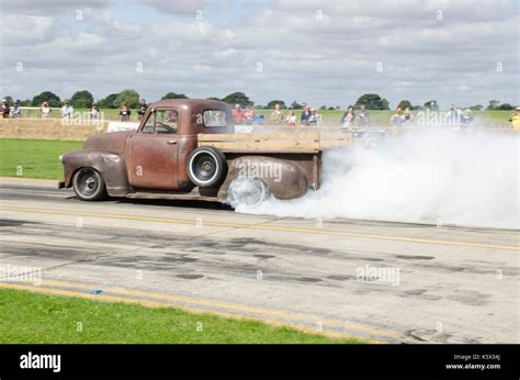 Hot Rod Drag Racing At Atomic Vintage Festival Including Burnouts From The Gasser Circus Stock