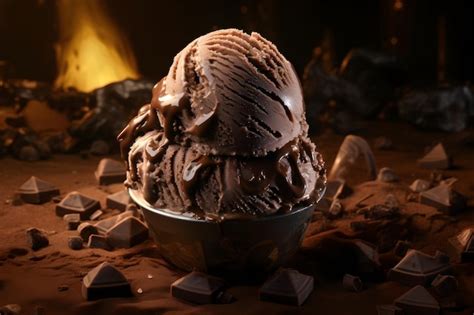 Luxurious Dark Chocolate Truffle Ice Cream Premium Ai Generated Image