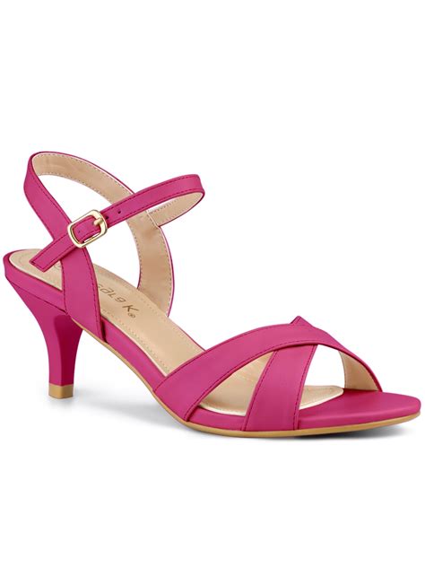Blissful Step Women S Cross Straps Kitten Heel Sandals Hot Pink Walmart
