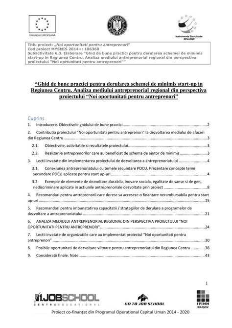 Pdf Ghid De Bune Practici Pentru Derularea Schemei De Minimis