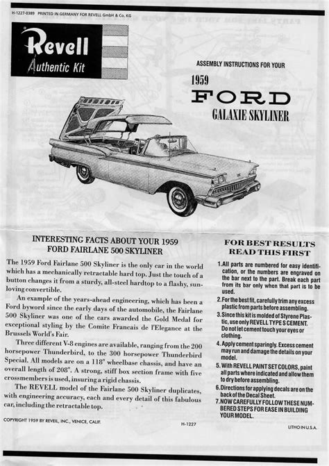 Photo 1959 Ford Fairlane 500 Skyliner Page 1 Revell 1959 Ford