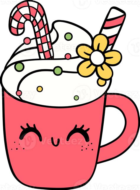 Cute Hot Chocolate Cup With Toppings PNG