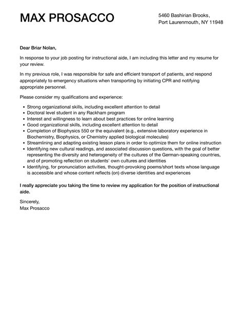 Instructional Aide Cover Letter Velvet Jobs
