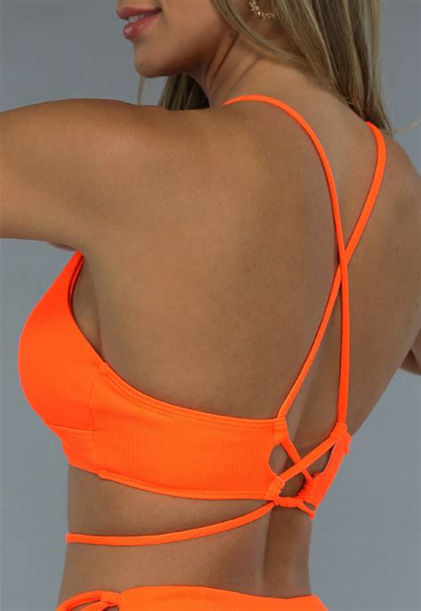 Neon Oranje Ribstof Triangel Bikini Top Met Uitneembare Pads Uwantisell Nl