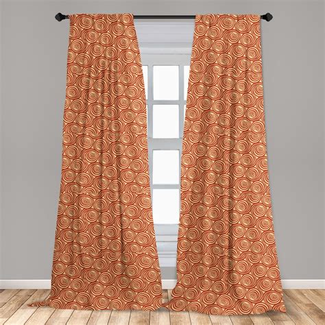 Retro Curtains 2 Panels Set Circular Spiral Motifs Old Fashioned