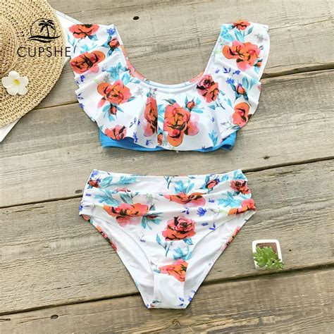 CUPSHE Ruffle Tank Bikini Sets Women Cute Two Pieces Swimsuits