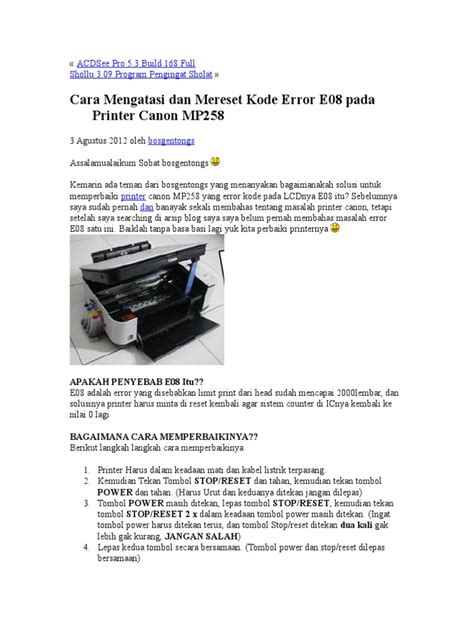 Resetter Printer Canon Mp258 Terbaru Pdf