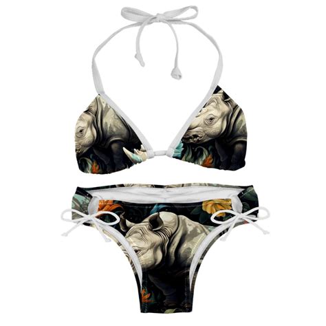 Rhinoceros Detachable Sponge Adjustable Strap Bikini Set Swimsuit Pack Beach Pool Swimwear
