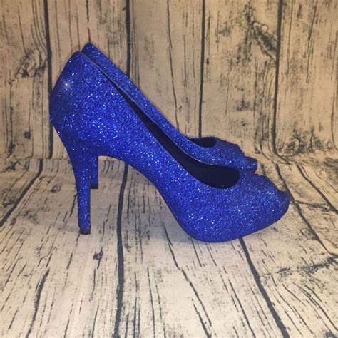 Royal Blue Glitter Peep Toe Heels 10 Off With Code Glam10