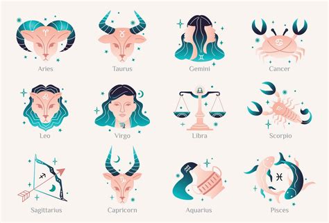 Zodiac Astrology Horoscope Design Vector Illustrations Set Elegant