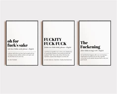 Funny Home Decor Set Of 3 Prints Fuck Definition Fuck Poster The Fuckening Man Cave