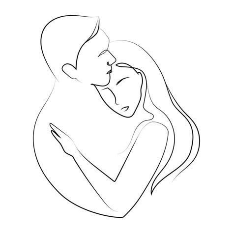 Line Art Men and woman hugging,Minimal Face Vector illustration,black ...