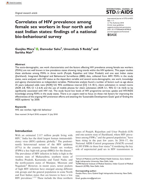 PDF Correlates Of HIV Prevalence Among Female Sex Workers In Four North And East Indian States
