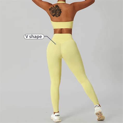 Women High Waisted Nude Crotchless Yoga Pants Sets Activewear Sexy
