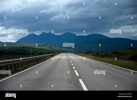 Empty Open Road The A835 To Ullapool From Inverness With An Teallach