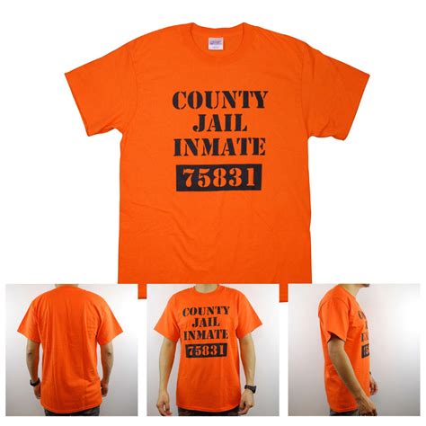 County Jail Prison Inmate Funny Halloween Costume Orange 100% Cotton T
