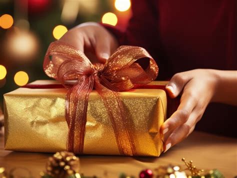 Premium Ai Image Woman Wrapping Presents With Holiday Themed Wrapping