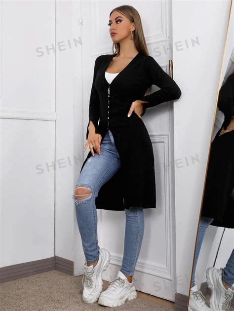 Shein Essnce Split Sleeve Button Front Cardigan Shein Uk