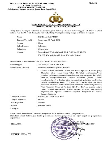 Surat Tanda Penerimaan Laporan Pengaduan Pdf