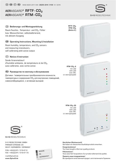 S+S REGELTECHNIK RTM-CO2-2S OPERATING INSTRUCTIONS, MOUNTING ...