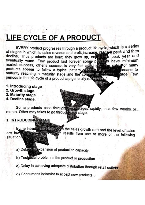 SOLUTION: Life cycle of a product (A product's life cycle is usually