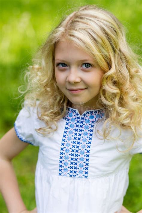Portrait Cute Blonde Girl Outdoors In Summer Stock Image Image Of